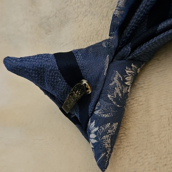 Vtg SEARS MCM Blue Sunflower Floral Striped Wide Clip-on Tie - Picture 5 of 8